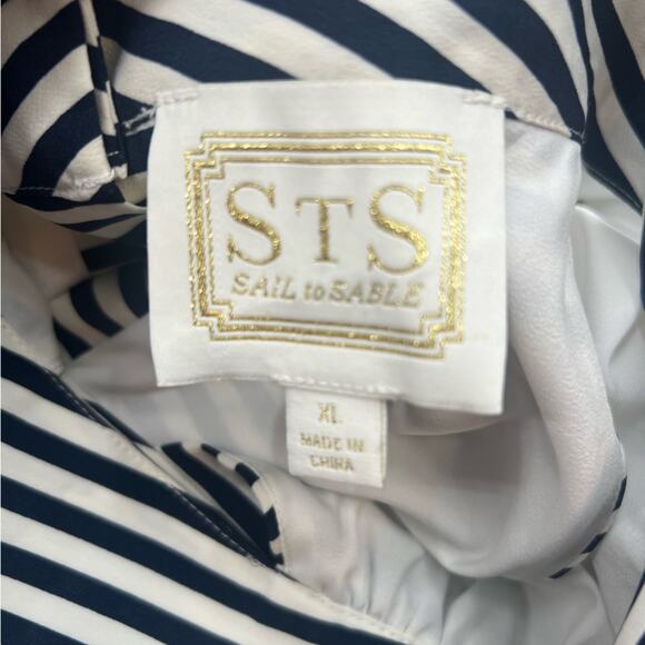 Sail to Sable Navy & White Stripe Cowl Neck Top Tuckernuck Sz XL - Picture 6 of 8